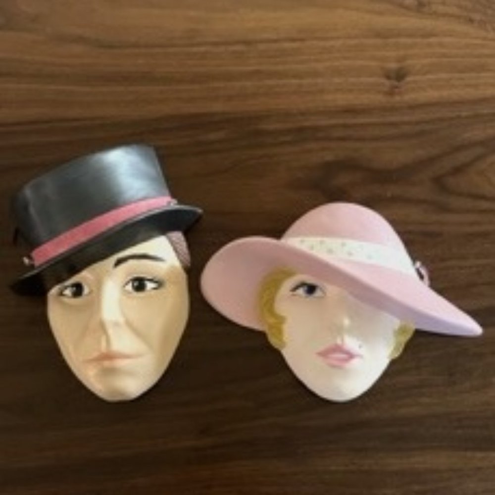 Set of Vintage Chalkware Wall Masks